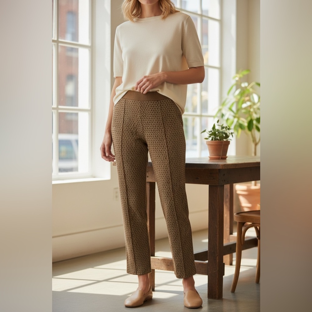 Isaac Mizrahi Live Pull‑On Stretch Knit Pants 18WP NWT | Toffee Print Chic
